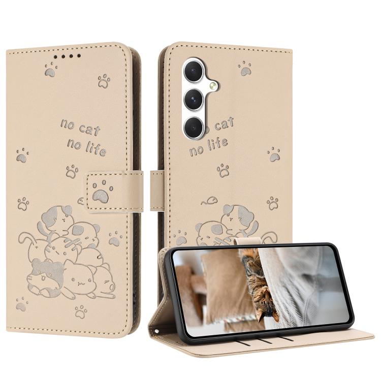 Custodia in pelle per telefono con gattino in rilievo e cordino, For Samsung Galaxy A57 5G, For Galaxy A27 5G, For Samsung Galaxy A07 4G, For Samsung Galaxy A17 5G / A26 5G