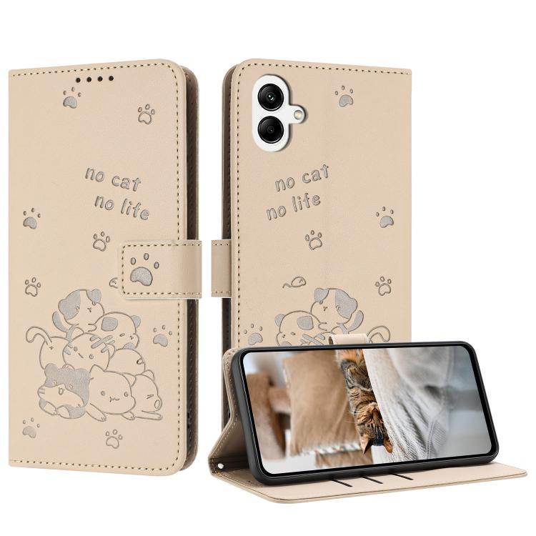 Custodia in pelle per telefono con gattino in rilievo e cordino, For Samsung Galaxy A57 5G, For Galaxy A27 5G, For Samsung Galaxy A07 4G, For Samsung Galaxy A17 5G / A26 5G