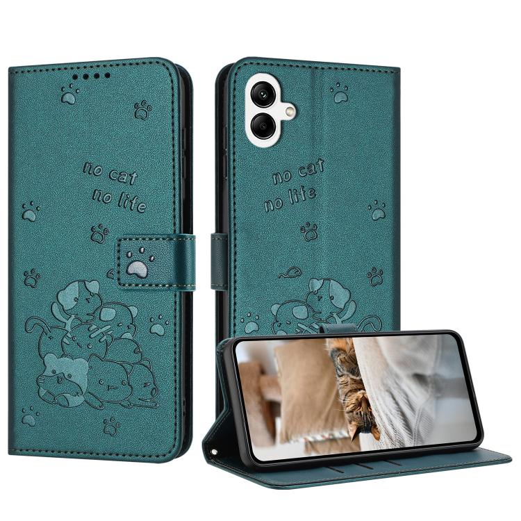 Custodia in pelle per telefono con gattino in rilievo e cordino, For Samsung Galaxy A57 5G, For Galaxy A27 5G, For Samsung Galaxy A07 4G, For Samsung Galaxy A17 5G / A26 5G