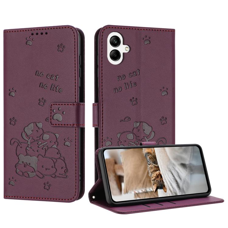 Custodia in pelle per telefono con gattino in rilievo e cordino, For Samsung Galaxy A57 5G, For Galaxy A27 5G, For Samsung Galaxy A07 4G, For Samsung Galaxy A17 5G / A26 5G