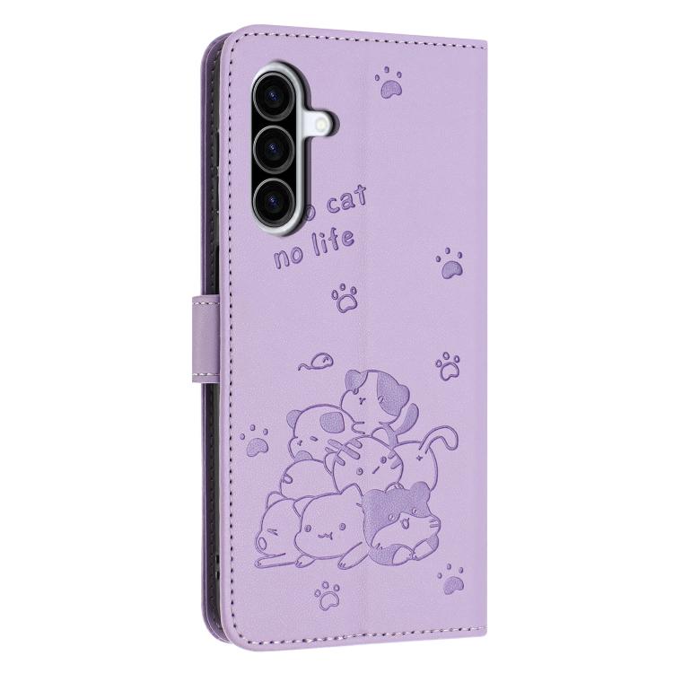 Custodia in pelle per telefono con gattino in rilievo e cordino, For Samsung Galaxy A57 5G, For Galaxy A27 5G, For Samsung Galaxy A07 4G, For Samsung Galaxy A17 5G / A26 5G