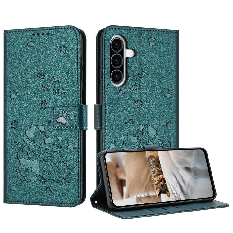 Custodia in pelle per telefono con gattino in rilievo e cordino, For Samsung Galaxy A57 5G, For Galaxy A27 5G, For Samsung Galaxy A07 4G, For Samsung Galaxy A17 5G / A26 5G