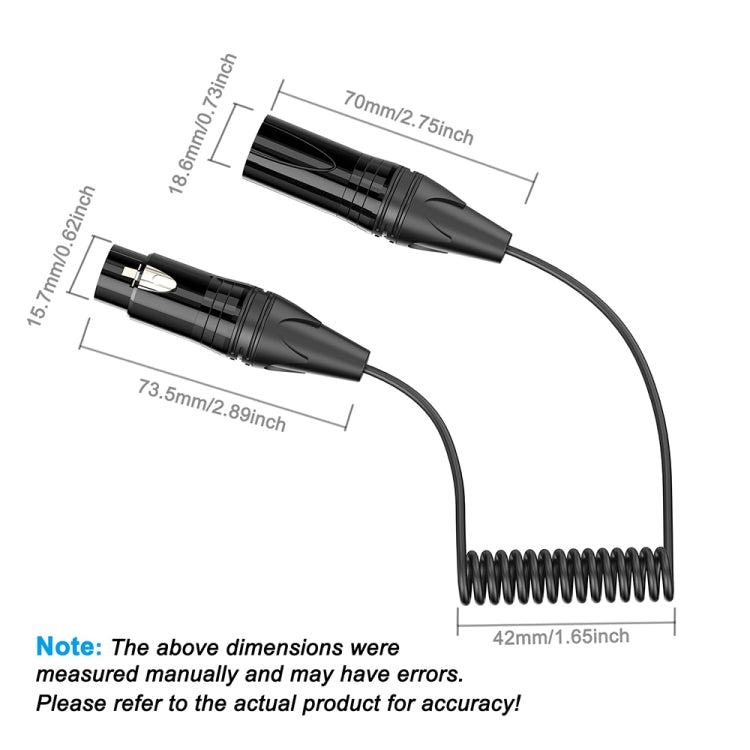 Cavo audio in rame puro schermato bilanciato a spirale per microfono, lunghezza: 0,5 m, XLR 3 Pin Male to XLR 3 Pin Female