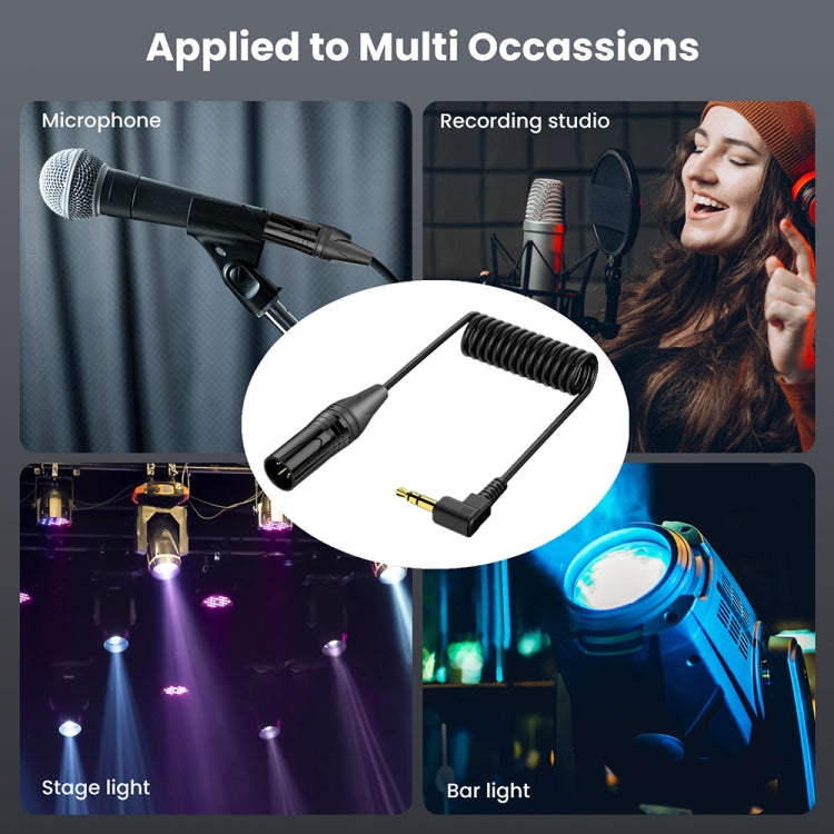 Cavo audio a spirale ad angolo retto con nucleo in rame e connettore placcato in oro, lunghezza: 0,5 m, 3.5mm to XLR Male, 3.5mm to XLR Female
