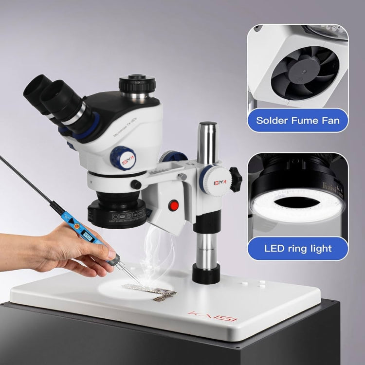 Kaisi TX-350E Ver1.3 7X-50X Zoom Trinocular Stereo Microscope with Large Base and 4K Camera, Kaisi TX-350E Ver1.3