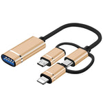 Adattatore OTG 3 in 1 USB femmina a Micro USB e Tipo C