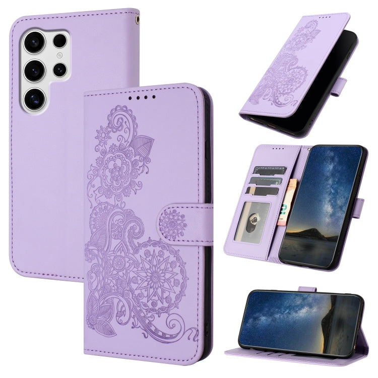 Custodia per telefono in pelle con stampa a fiori di Datura, For Samsung Galaxy S25+ 5G, For Samsung Galaxy S25 Ultra 5G