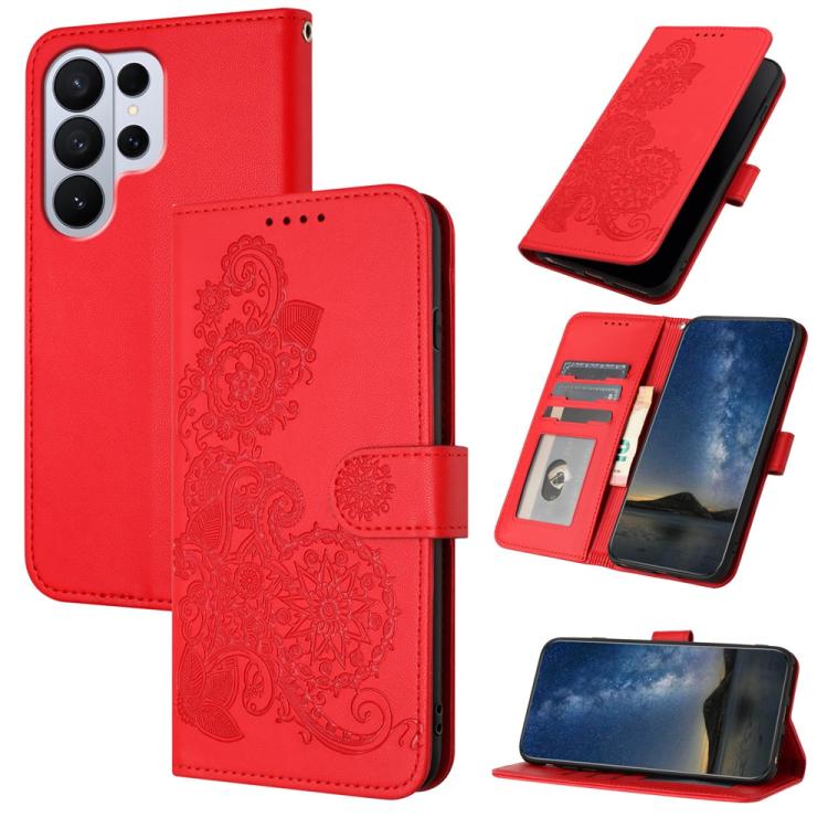 Custodia per telefono in pelle con stampa a fiori di Datura, For Galaxy S26 FE 5G, For Samsung Galaxy S26 Edge 5G, For Samsung Galaxy S26 Ultra 5G