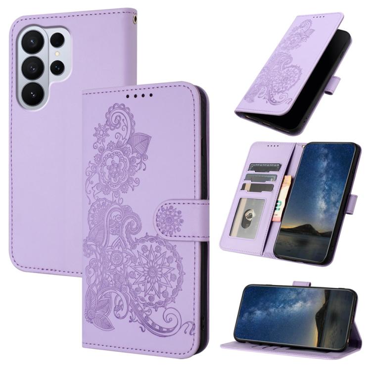 Custodia per telefono in pelle con stampa a fiori di Datura, For Galaxy S26 FE 5G, For Samsung Galaxy S26 Edge 5G, For Samsung Galaxy S26 Ultra 5G