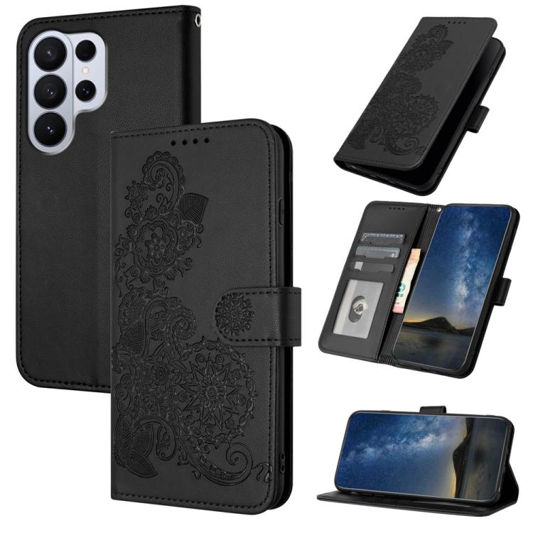 Custodia per telefono in pelle con stampa a fiori di Datura, For Galaxy S26 FE 5G, For Samsung Galaxy S26 Edge 5G, For Samsung Galaxy S26 Ultra 5G