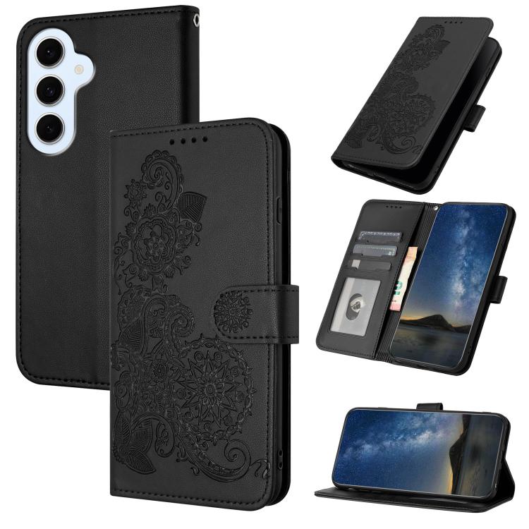Custodia per telefono in pelle con stampa a fiori di Datura, For Galaxy S26 FE 5G, For Samsung Galaxy S26 Edge 5G, For Samsung Galaxy S26 Ultra 5G