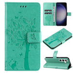 Custodia per telefono in pelle con motivo in rilievo albero e gatto, For Galaxy S25 / S24 5G, For Galaxy S25+ / S24+ 5G