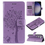 Custodia per telefono in pelle con motivo in rilievo albero e gatto, For Galaxy S25 / S24 5G, For Galaxy S25+ / S24+ 5G