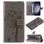 Custodia per telefono in pelle con motivo in rilievo albero e gatto, For Galaxy S25 / S24 5G, For Galaxy S25+ / S24+ 5G