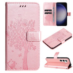 Custodia per telefono in pelle con motivo in rilievo albero e gatto, For Galaxy S25 / S24 5G, For Galaxy S25+ / S24+ 5G