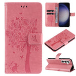 Custodia per telefono in pelle con motivo in rilievo albero e gatto, For Galaxy S25 / S24 5G, For Galaxy S25+ / S24+ 5G