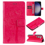 Custodia per telefono in pelle con motivo in rilievo albero e gatto, For Galaxy S25 / S24 5G, For Galaxy S25+ / S24+ 5G