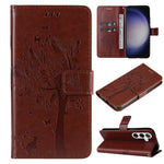 Custodia per telefono in pelle con motivo in rilievo albero e gatto, For Galaxy S25 / S24 5G, For Galaxy S25+ / S24+ 5G