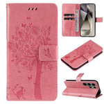 Custodia per telefono in pelle con motivo in rilievo albero e gatto, For Galaxy S25 Ultra 5G