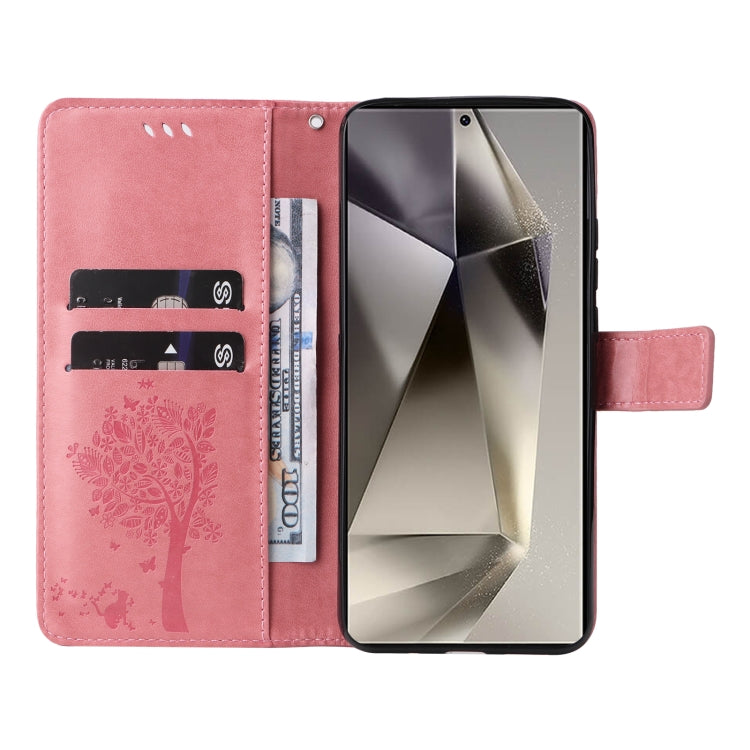 Custodia per telefono in pelle con motivo in rilievo albero e gatto, For Galaxy S25 Ultra 5G