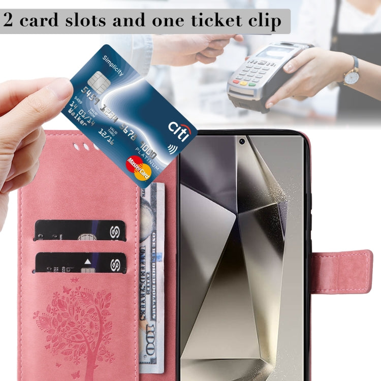 Custodia per telefono in pelle con motivo in rilievo albero e gatto, For Galaxy S25 Ultra 5G