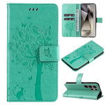 Custodia per telefono in pelle con motivo in rilievo albero e gatto, For Galaxy S25 Ultra 5G