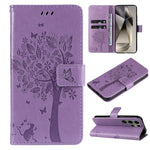 Custodia per telefono in pelle con motivo in rilievo albero e gatto, For Galaxy S25 Ultra 5G