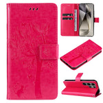Custodia per telefono in pelle con motivo in rilievo albero e gatto, For Galaxy S25 Ultra 5G