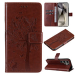 Custodia per telefono in pelle con motivo in rilievo albero e gatto, For Galaxy S25 Ultra 5G