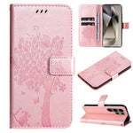 Custodia per telefono in pelle con motivo in rilievo albero e gatto, For Galaxy S25 Ultra 5G