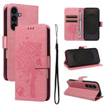 Custodia per telefono in pelle con motivo in rilievo albero e gatto, For Galaxy S26 5G, For Galaxy S25 FE 5G