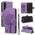 Custodia per telefono in pelle con motivo in rilievo albero e gatto, For Galaxy S26 5G, For Galaxy S25 FE 5G