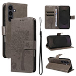 Custodia per telefono in pelle con motivo in rilievo albero e gatto, For Galaxy S26 5G, For Galaxy S25 FE 5G