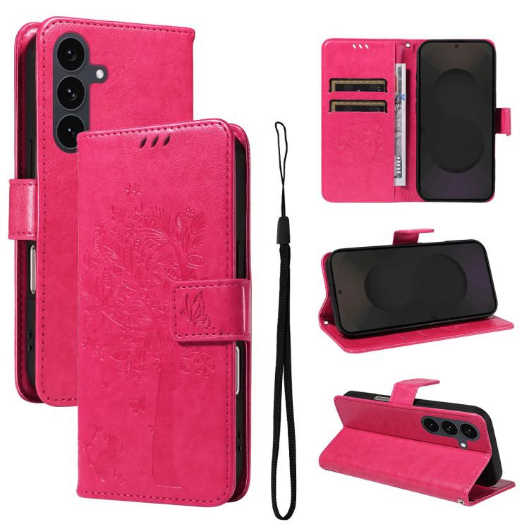 Custodia per telefono in pelle con motivo in rilievo albero e gatto, For Galaxy S26 5G, For Galaxy S25 FE 5G