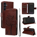 Custodia per telefono in pelle con motivo in rilievo albero e gatto, For Galaxy S26 5G, For Galaxy S25 FE 5G