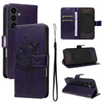 Custodia per telefono in pelle con motivo in rilievo albero e gatto, For Galaxy S26 5G, For Galaxy S25 FE 5G