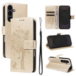 Custodia per telefono in pelle con motivo in rilievo albero e gatto, For Galaxy S26 5G, For Galaxy S25 FE 5G