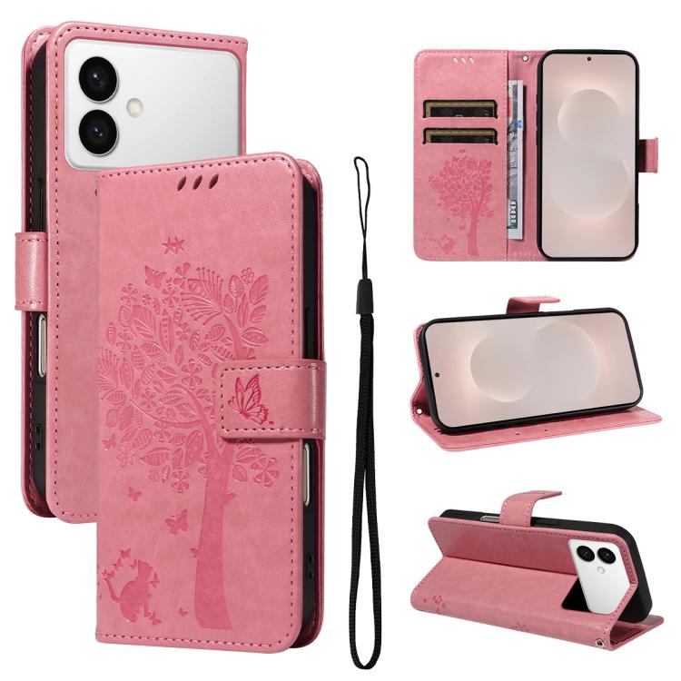 Custodia per telefono in pelle con motivo in rilievo albero e gatto, For Galaxy S26 Edge 5G, For Galaxy S26 Ultra 5G