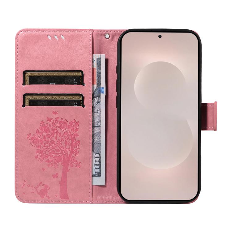 Custodia per telefono in pelle con motivo in rilievo albero e gatto, For Galaxy S26 Edge 5G, For Galaxy S26 Ultra 5G