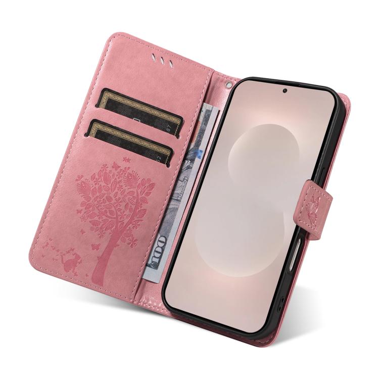 Custodia per telefono in pelle con motivo in rilievo albero e gatto, For Galaxy S26 Edge 5G, For Galaxy S26 Ultra 5G