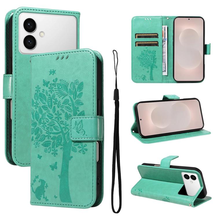 Custodia per telefono in pelle con motivo in rilievo albero e gatto, For Galaxy S26 Edge 5G, For Galaxy S26 Ultra 5G