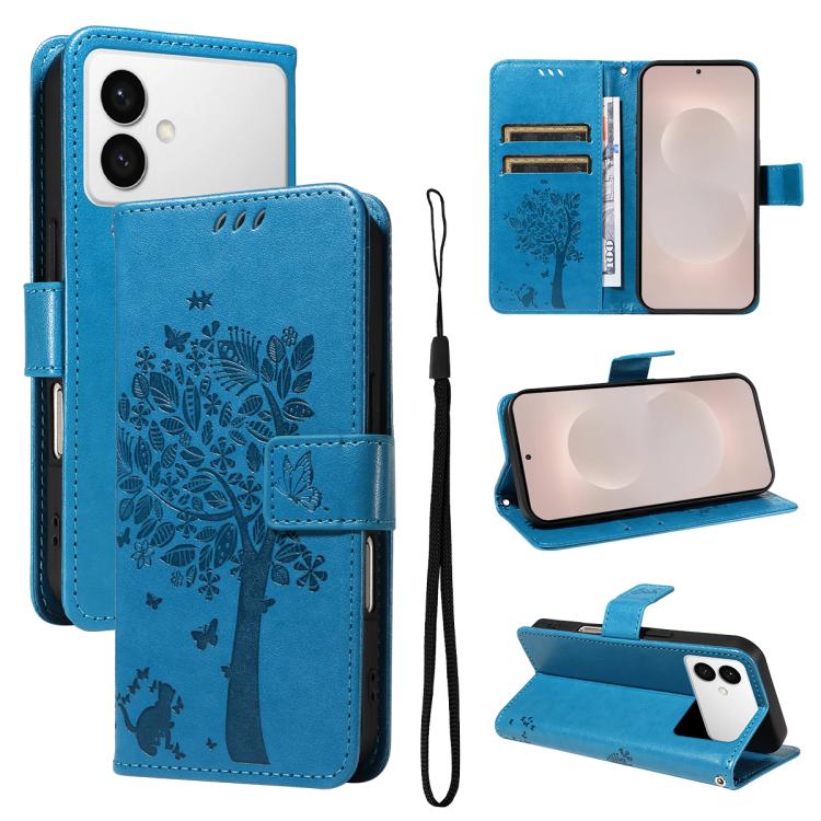 Custodia per telefono in pelle con motivo in rilievo albero e gatto, For Galaxy S26 Edge 5G, For Galaxy S26 Ultra 5G