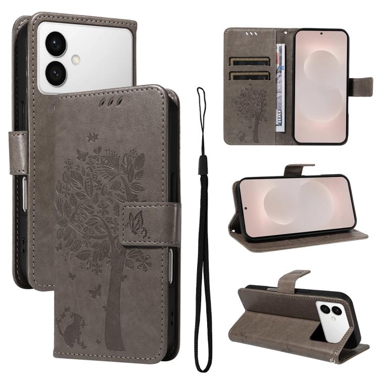 Custodia per telefono in pelle con motivo in rilievo albero e gatto, For Galaxy S26 Edge 5G, For Galaxy S26 Ultra 5G