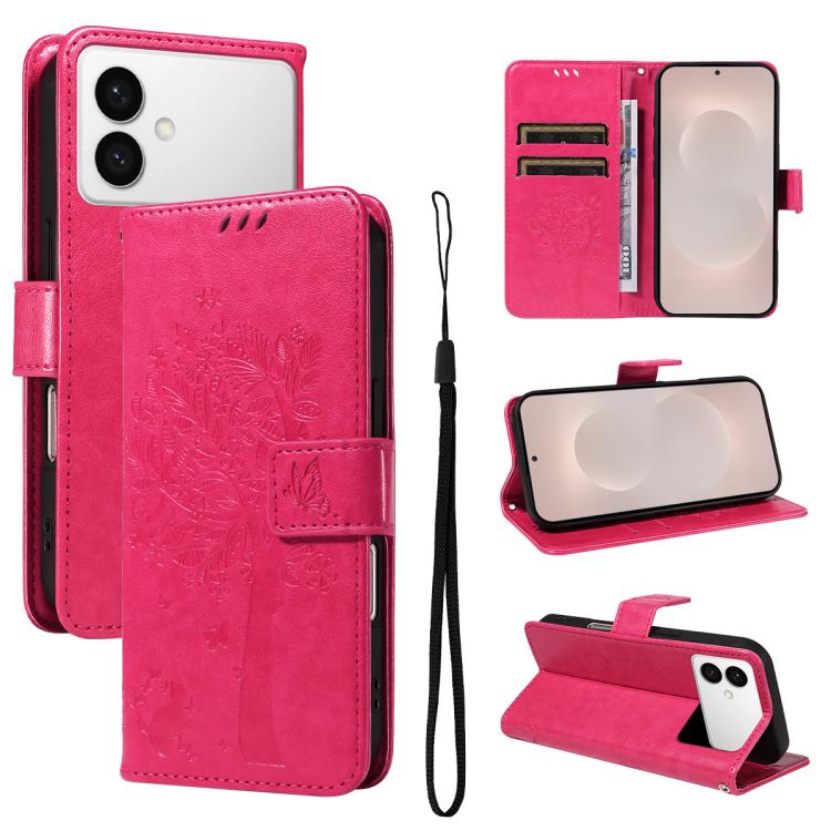 Custodia per telefono in pelle con motivo in rilievo albero e gatto, For Galaxy S26 Edge 5G, For Galaxy S26 Ultra 5G