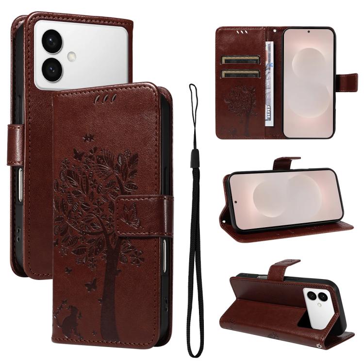 Custodia per telefono in pelle con motivo in rilievo albero e gatto, For Galaxy S26 Edge 5G, For Galaxy S26 Ultra 5G