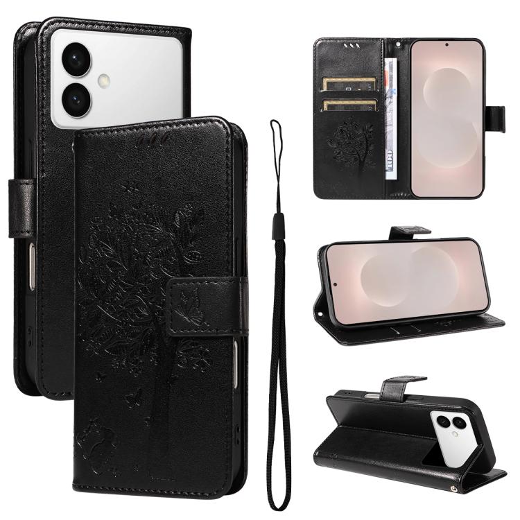 Custodia per telefono in pelle con motivo in rilievo albero e gatto, For Galaxy S26 Edge 5G, For Galaxy S26 Ultra 5G