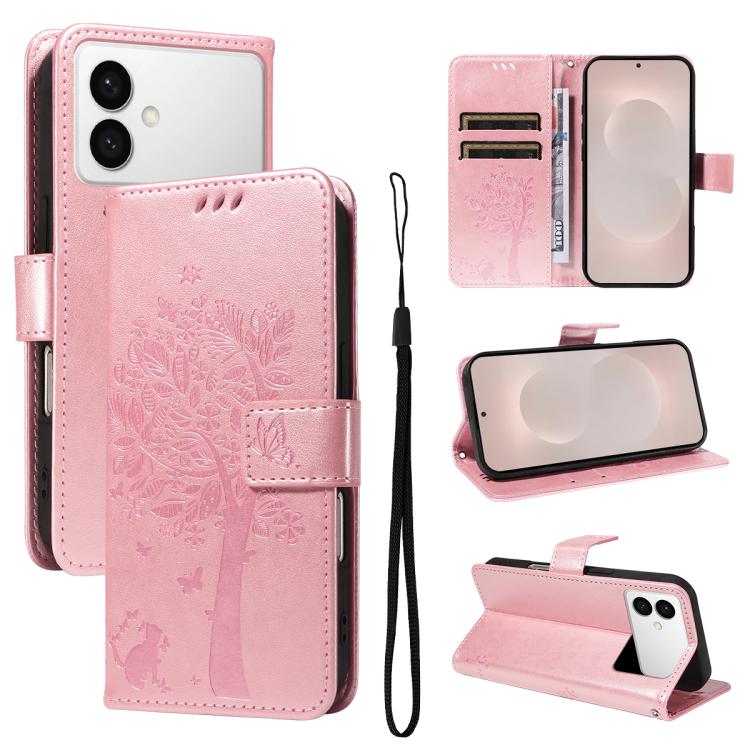Custodia per telefono in pelle con motivo in rilievo albero e gatto, For Galaxy S26 Edge 5G, For Galaxy S26 Ultra 5G
