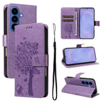 Custodia per telefono in pelle con motivo in rilievo albero e gatto, For Galaxy S26 5G, For Galaxy S25 FE 5G