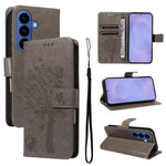 Custodia per telefono in pelle con motivo in rilievo albero e gatto, For Galaxy S26 5G, For Galaxy S25 FE 5G