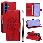 Custodia per telefono in pelle con motivo in rilievo albero e gatto, For Galaxy S26 5G, For Galaxy S25 FE 5G